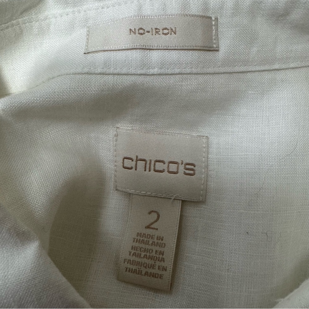 Chico’s No Iron 100% Linen Button Down Shirt Women Large Classic White - Picture 11 of 13